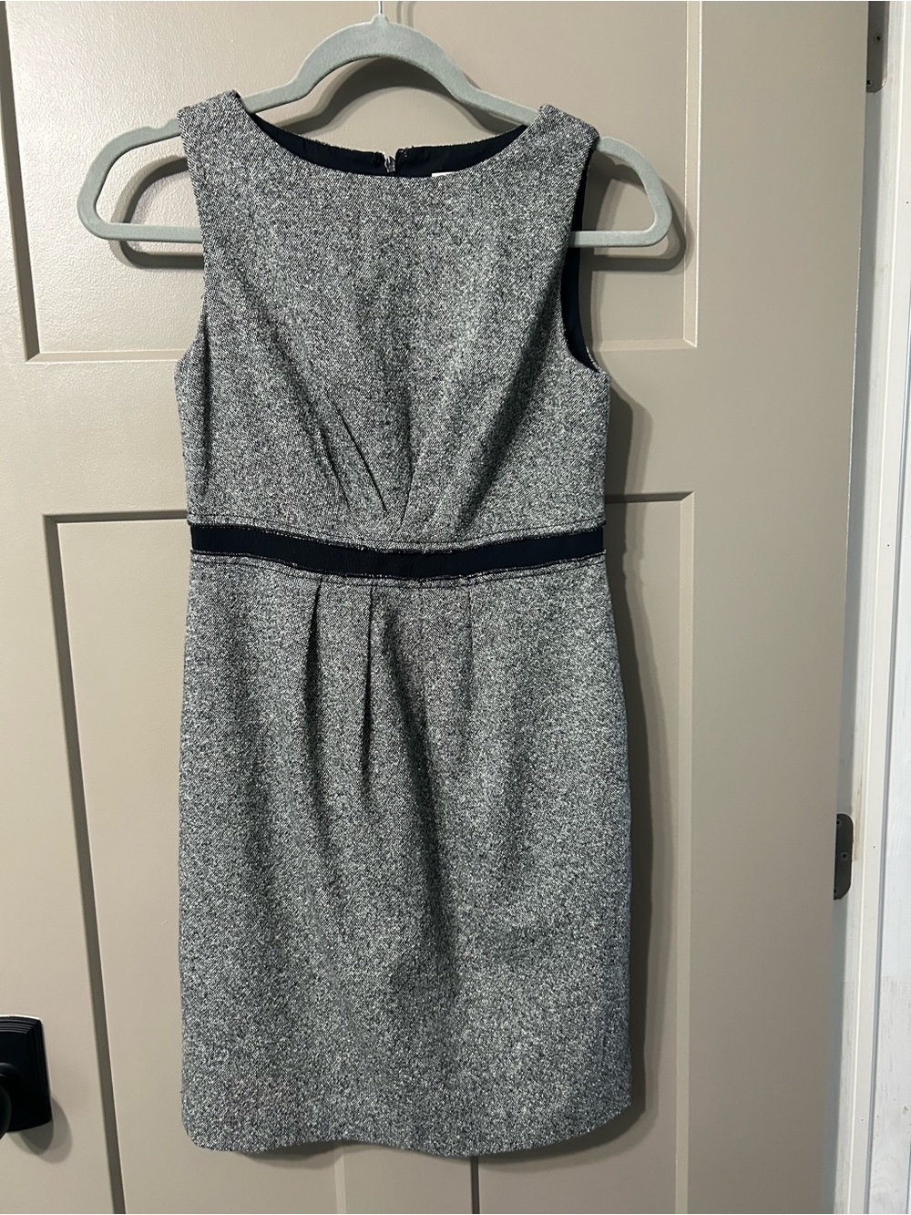 Ann Taylor LOFT Gray Tweed Fit Flare Dress Petite Wool Blend Sleeveless Lined
